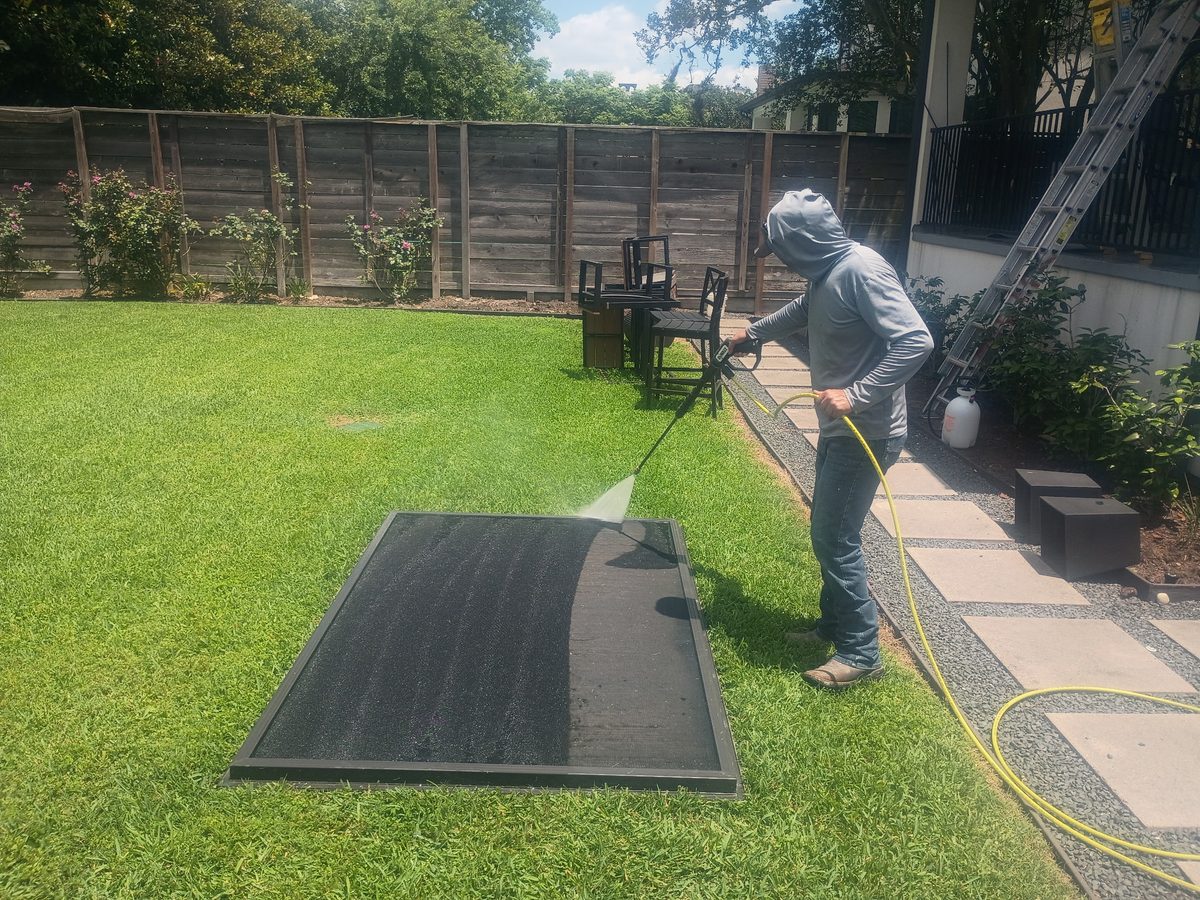 Patio surface power-clean in progress